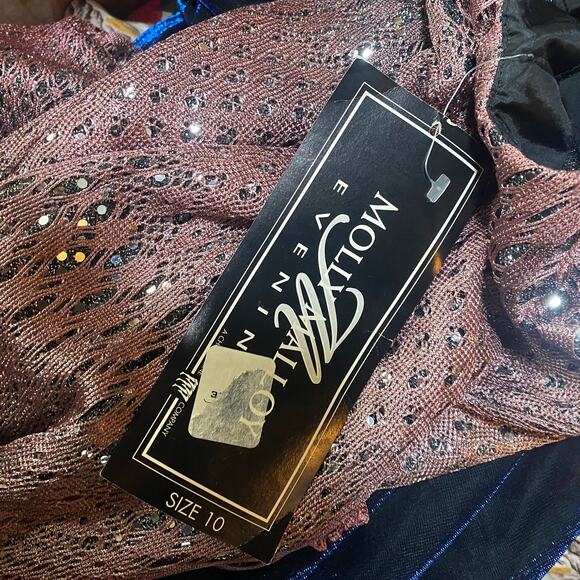 Vintage 90s Crochet Overlay Sequined Sheath Dress Squareneck Mauve Silver NEW 8 - Picture 10 of 12